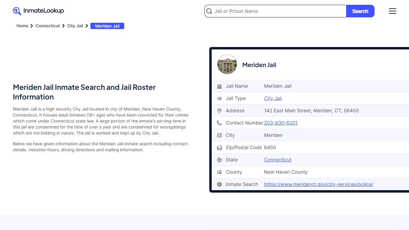 Meriden Jail Inmate Search - Meriden Connecticut - Inmate Lookup