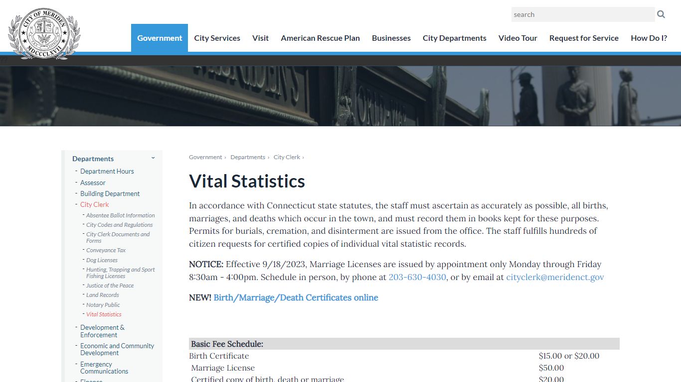 Vital Statistics | City of Meriden, CT